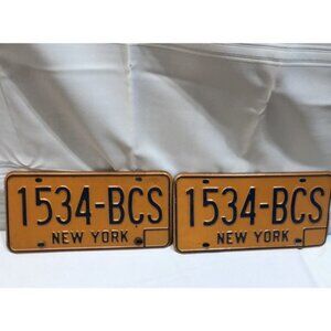 Vintage NY License Plates Tag Set 1534-BCS Gold New York Old School Retro